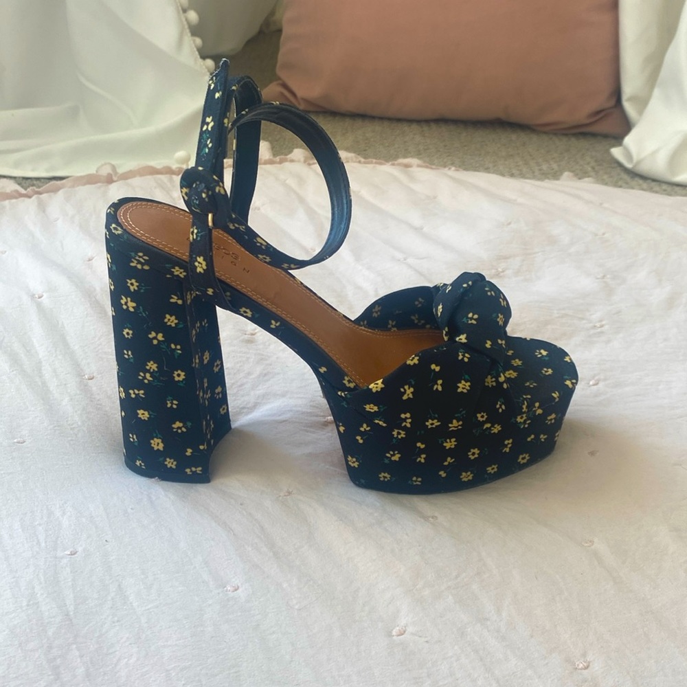 ASOS Floral Platform Block Heels with Ankle Strap